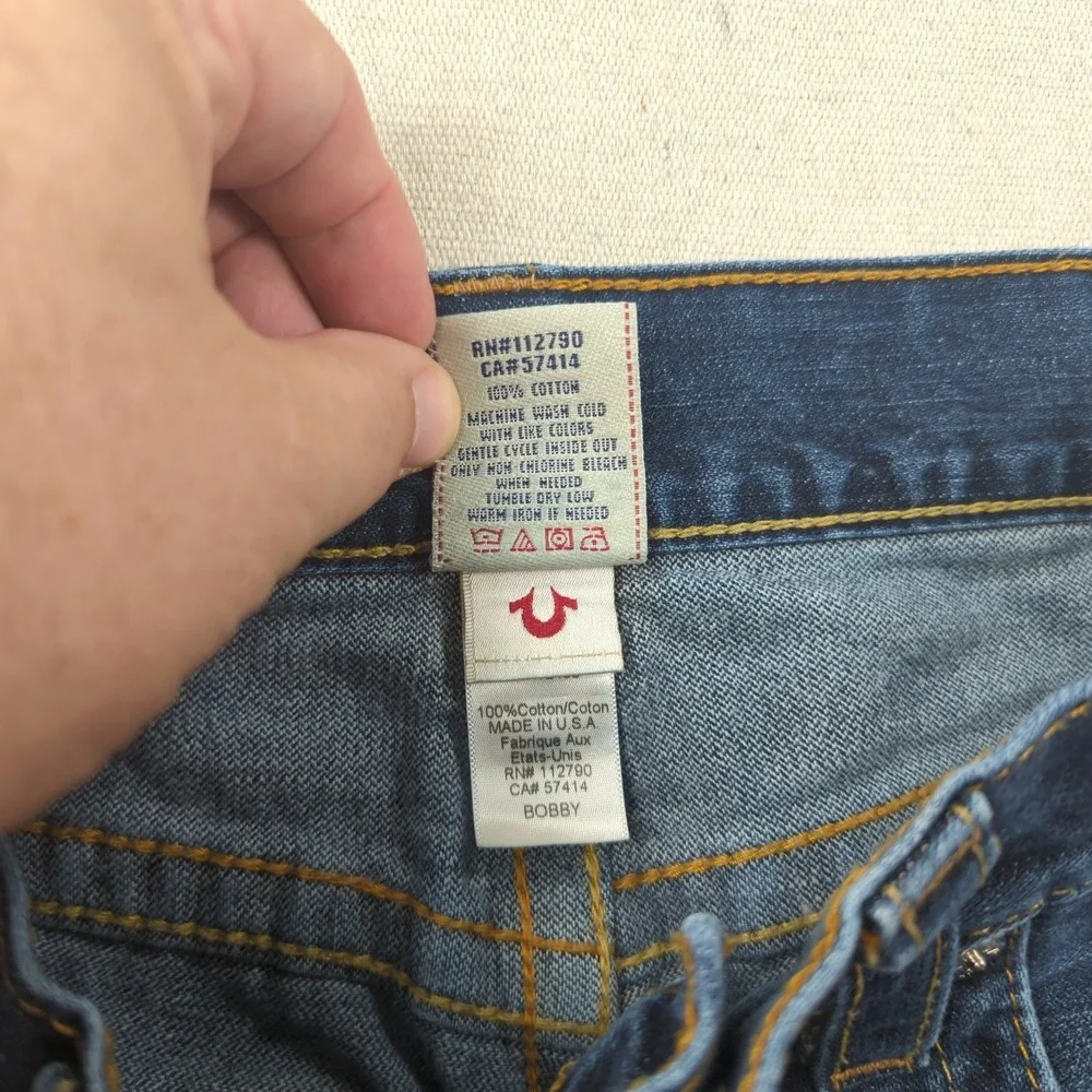True Religion Jeans Mens 32x29 Blue Bobby Straight Dark Wash Hemmed